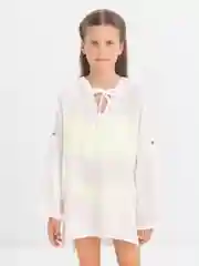 Белый туника из муслина детская пляжная с капюшоном, 2 цвета