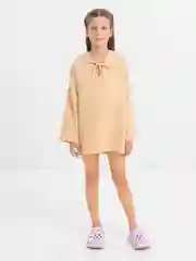 Бежевый туника из муслина детская пляжная с капюшоном, 2 цвета
