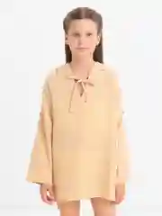 Бежевый туника из муслина детская пляжная с капюшоном, 2 цвета