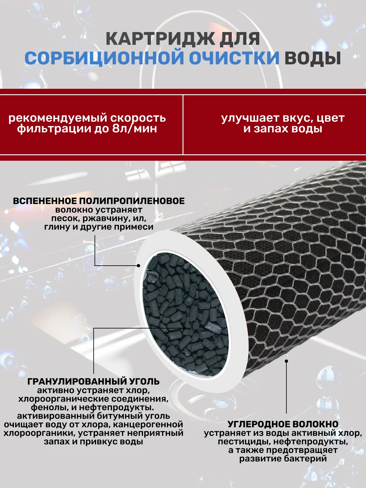 Сменный картридж 3 в 1 фильтр для очистки воды под мойку раковину улучшает цвет запах вкус