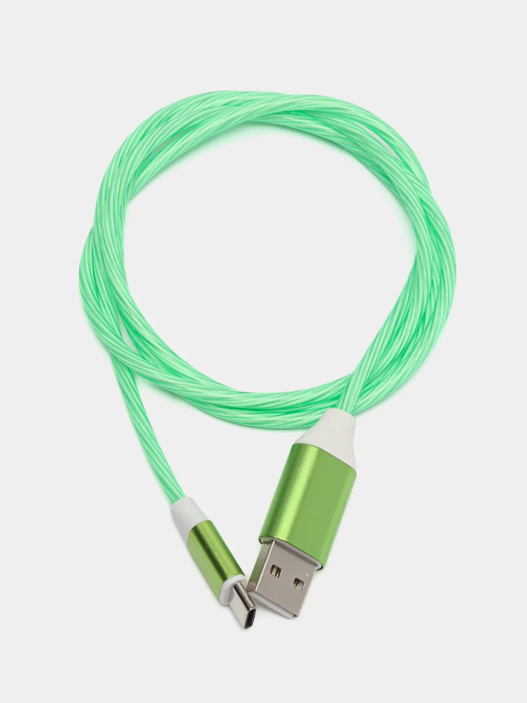 Синий кабель светящийся USB Type-C для зарядки телефона (длина 1 м)