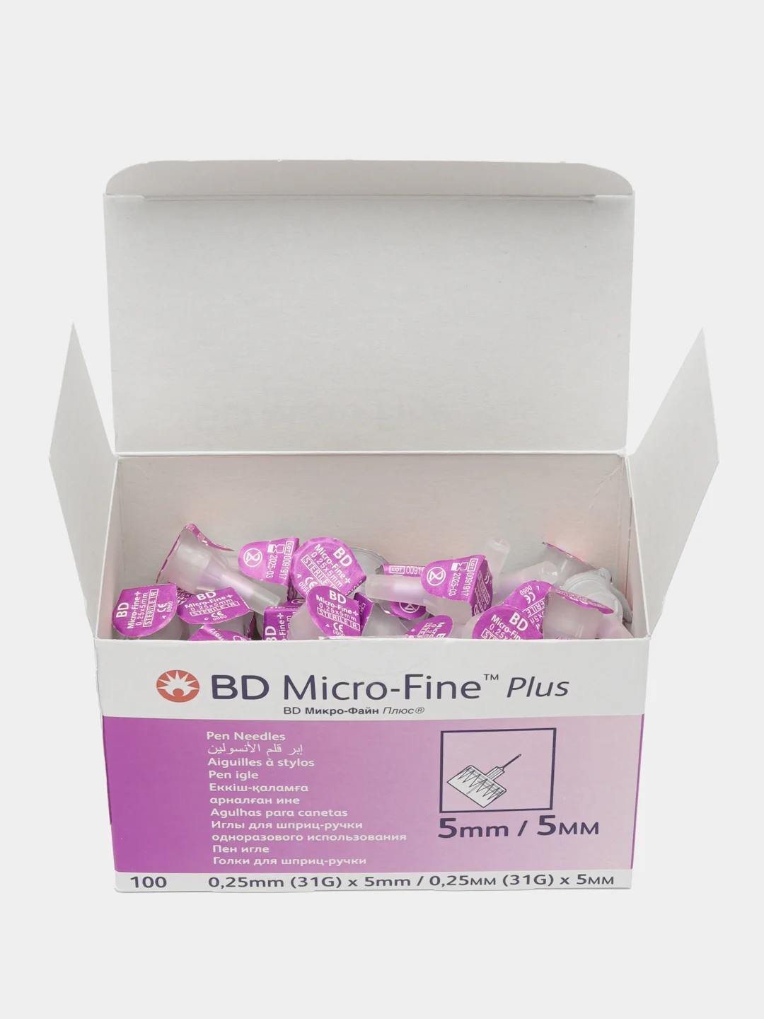 Иглы для шприц-ручек BD Micro-Fine Plus, длина 5 мм, 31G, ультратонкие, 100 штук