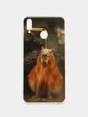 Коричневый силиконовый чехол на Honor 8X / Хонор 8Х прозрачный, с рисунком, защита камеры