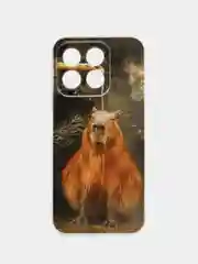 Коричневый силиконовый чехол на Honor X8B / Хонор X8B прозрачный, с рисунком, защита камеры