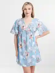 Голубой платье женское мини, шёлковое, лёгкое, летнее, пляжное, вечернее