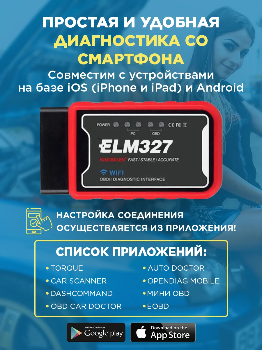 Автосканер для iOS и Android V1,5 OBD2 ELM327, с функцией кодирования, Wi-Fi