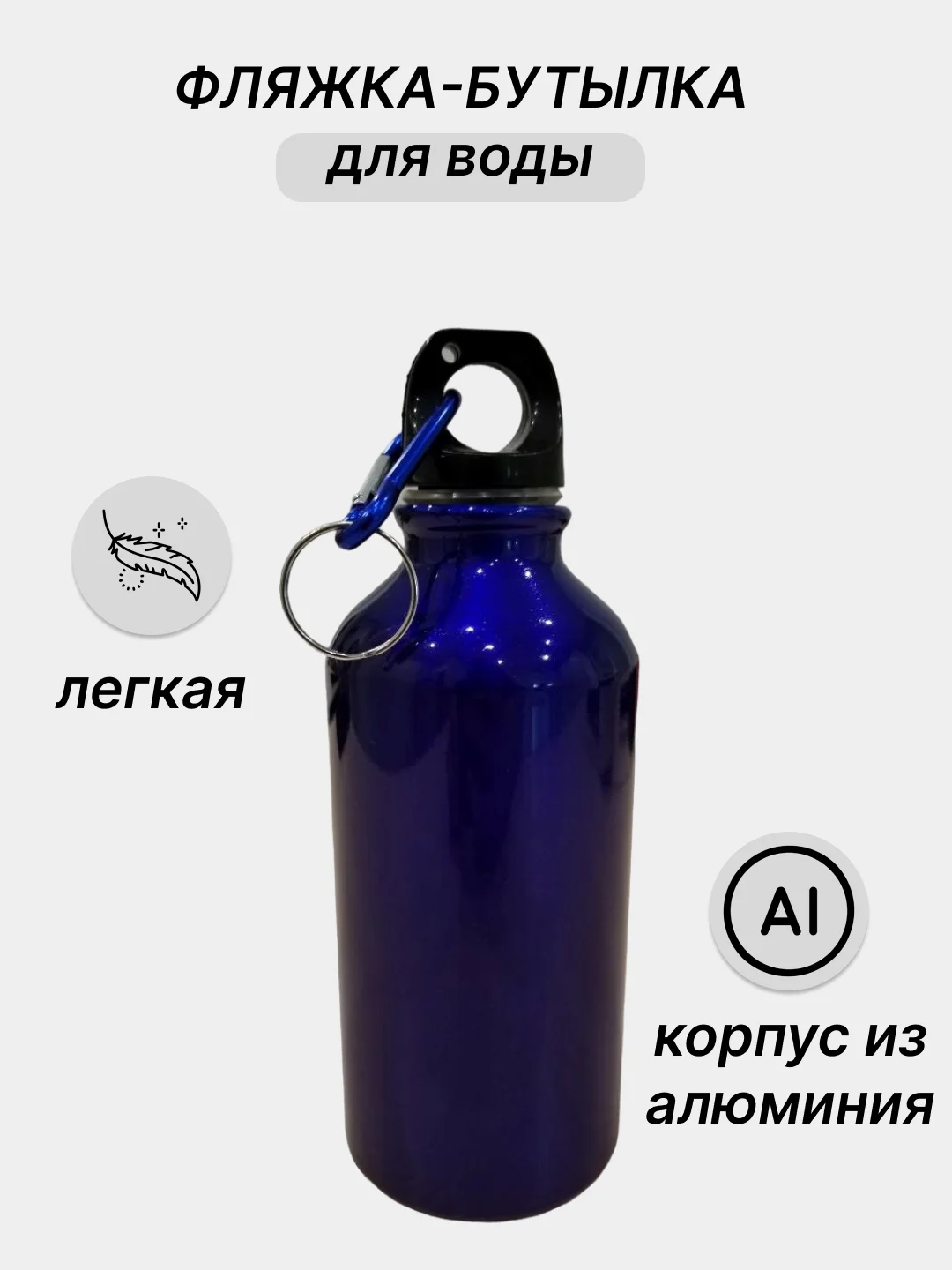 Синий фляжка металлическая, бутылка для воды