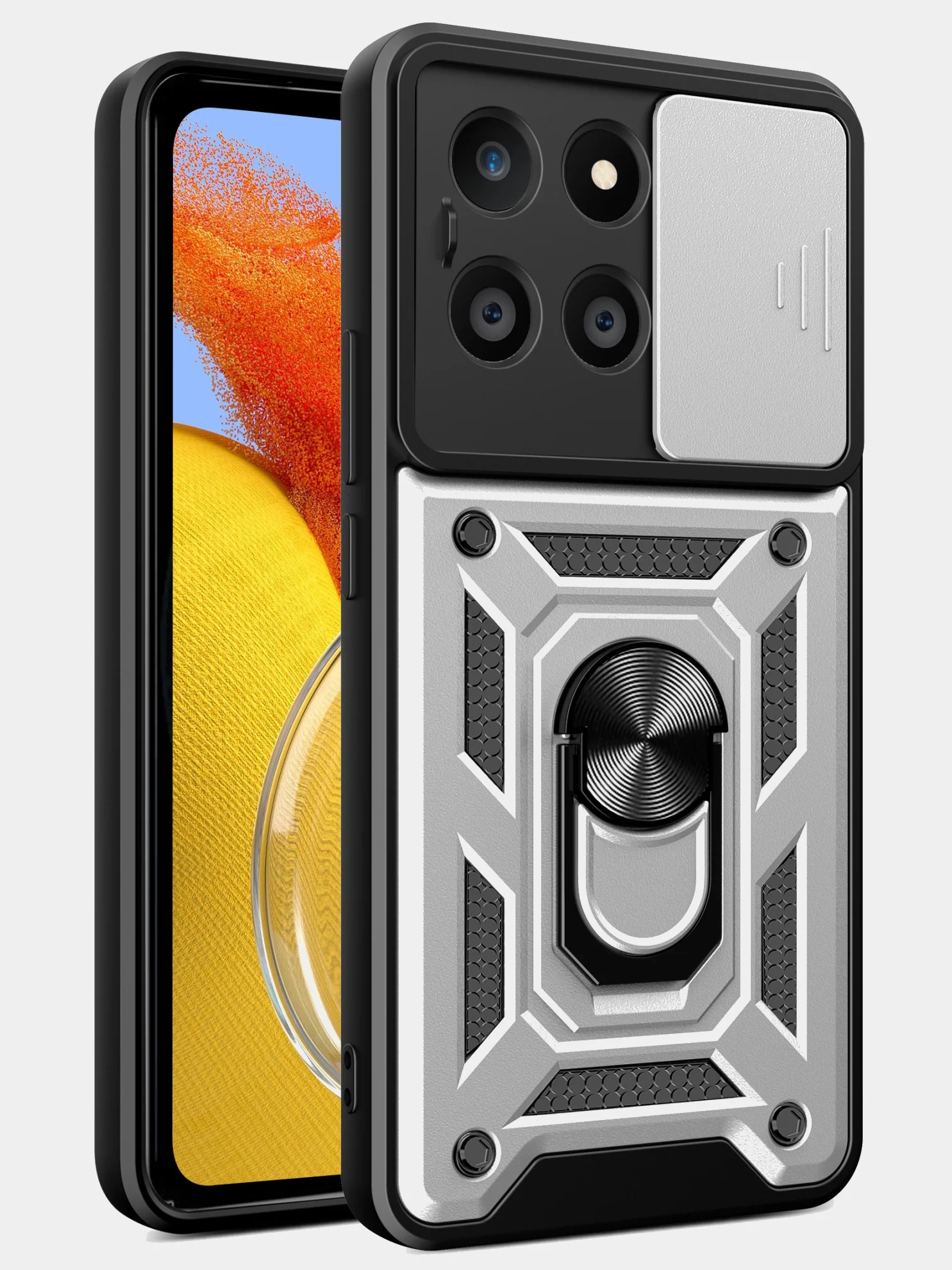 Серебряный чехол противоударный armors для Honor X6A / Хонор Х6А с защитой камеры