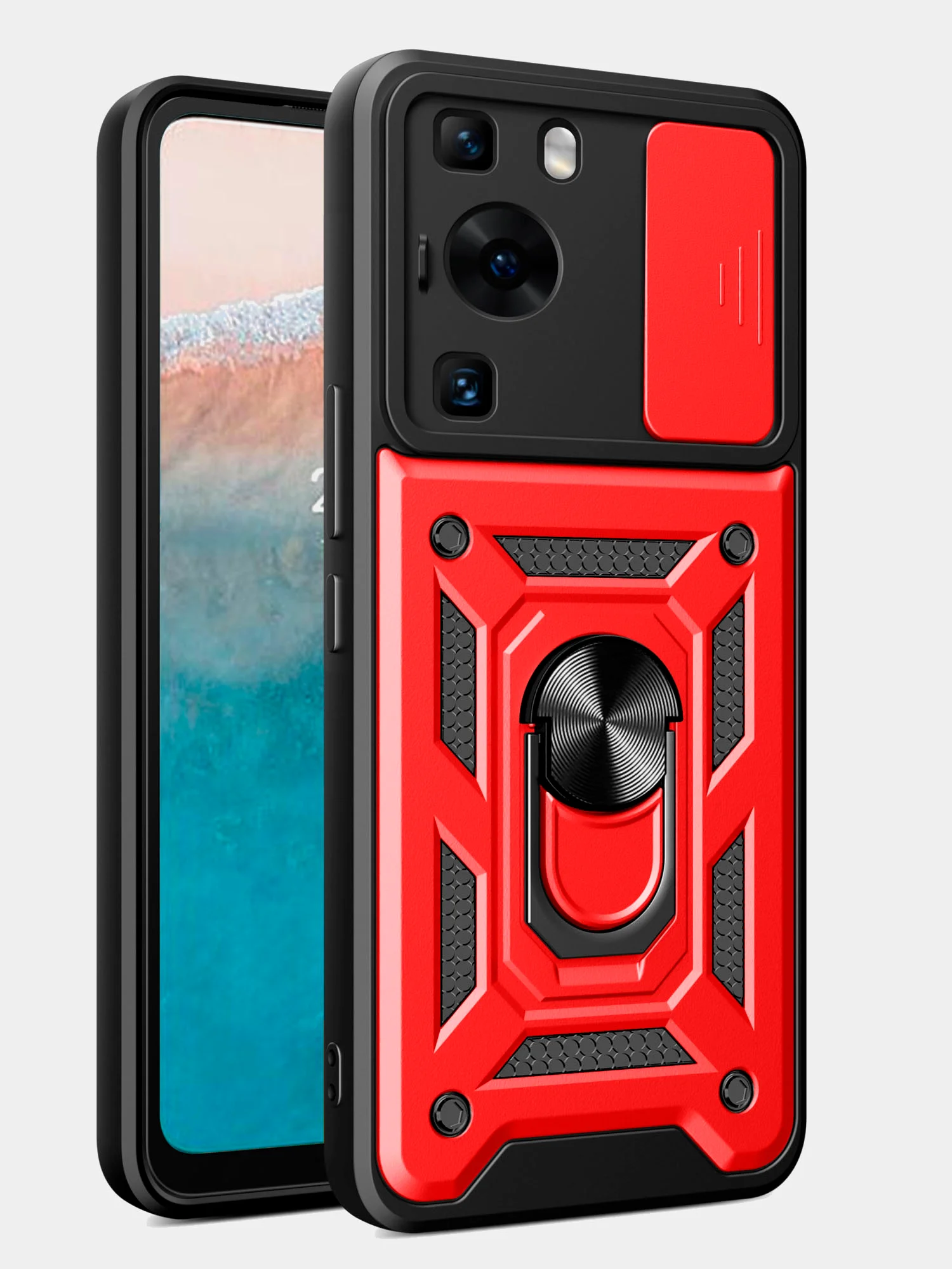 Красный чехол противоударный armors для Huawei P60 и P60 Pro/Хуавей П60 и П60 Про с защитой камеры