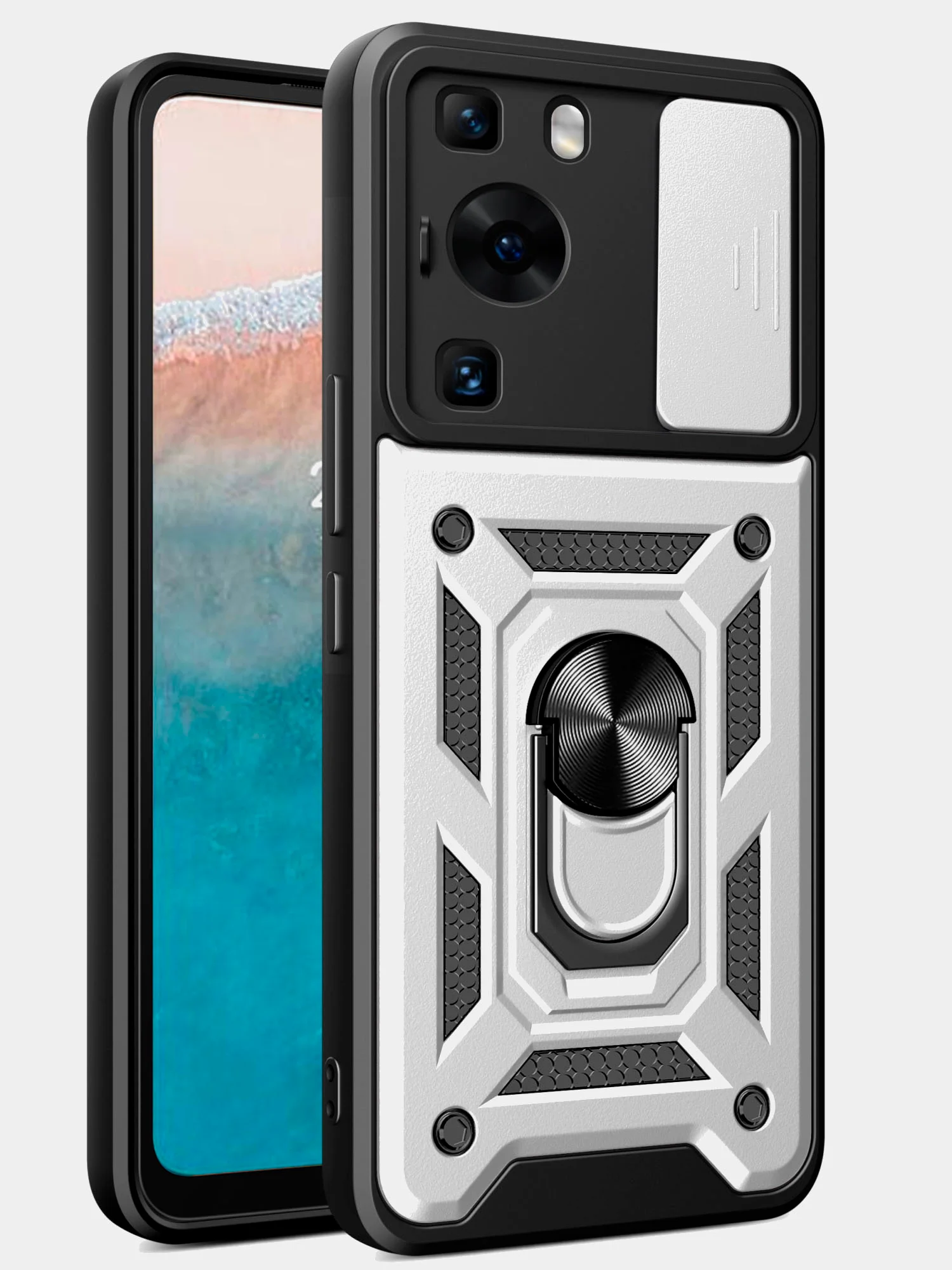 Серебряный чехол противоударный armors для Huawei P60 и P60 Pro/Хуавей П60 и П60 Про с защитой камеры