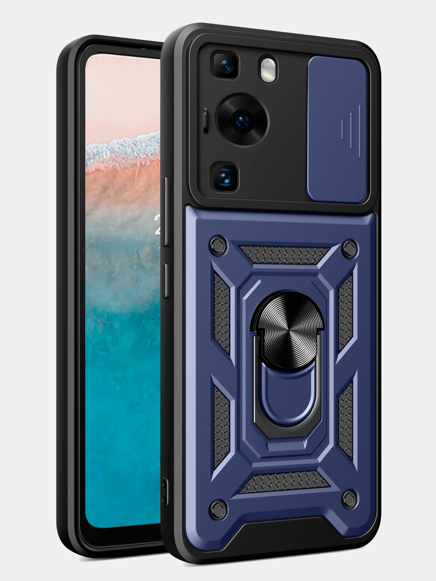 Темно-синий чехол противоударный armors для Huawei P60 и P60 Pro/Хуавей П60 и П60 Про с защитой камеры