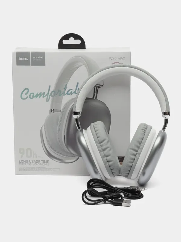 Наушники беспроводные с микрофоном hoco W35, Bluetooth, USB Type-C, серый