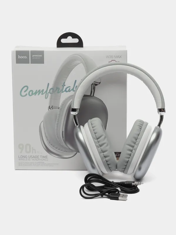 Наушники беспроводные с микрофоном hoco W35, Bluetooth, USB Type-C, серый