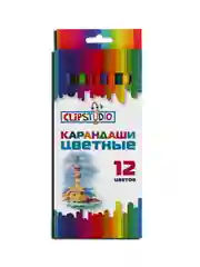 Карандаши 12 цветов шестигранные заточенные, пластик, в картонной коробке с подвесом