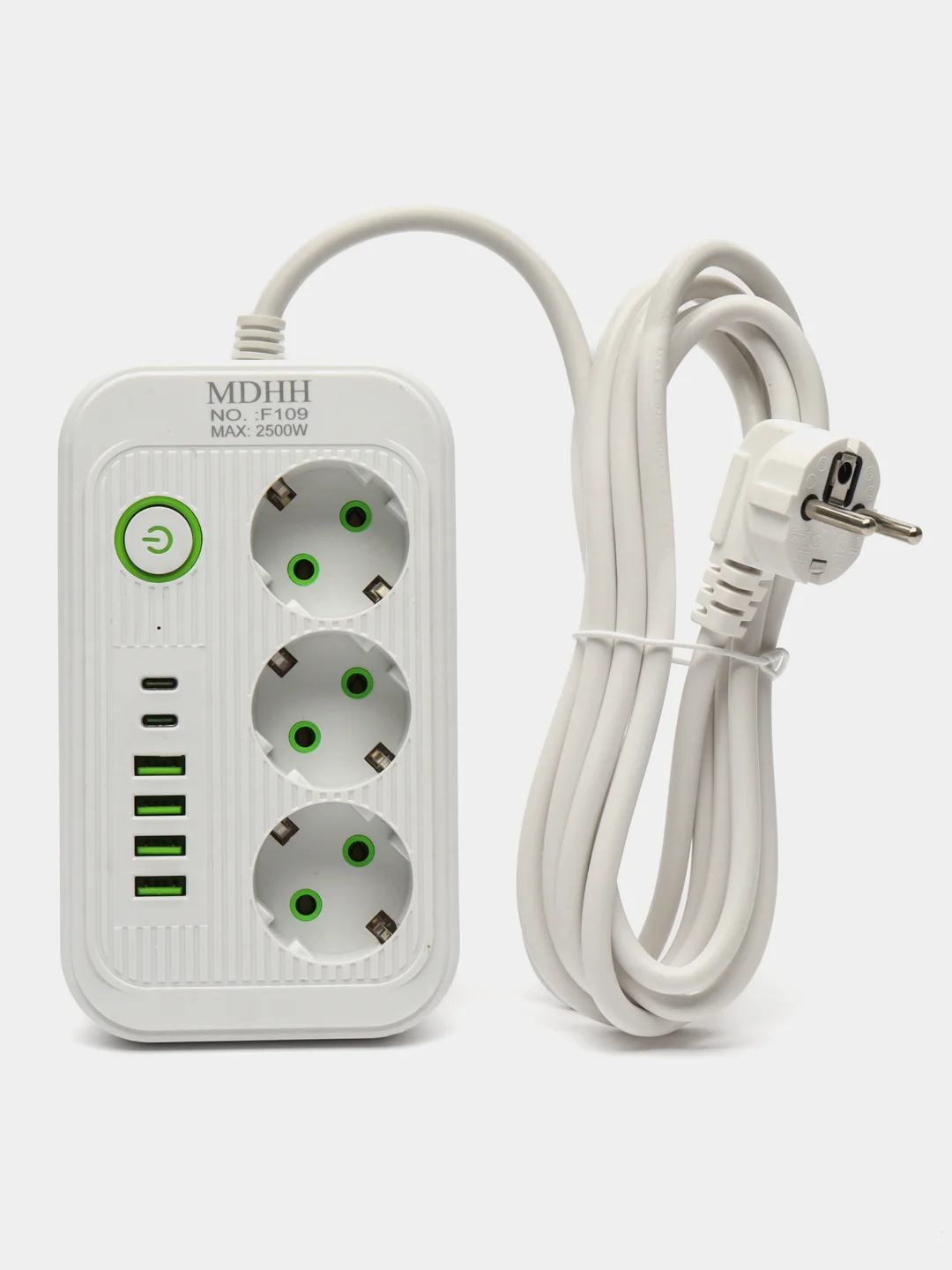Белый сетевой фильтр, удлинитель, пилот 3 EU, 4 USB, 2 type-C