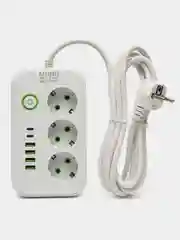 Белый сетевой фильтр, удлинитель, пилот 3 EU, 4 USB, 2 type-C