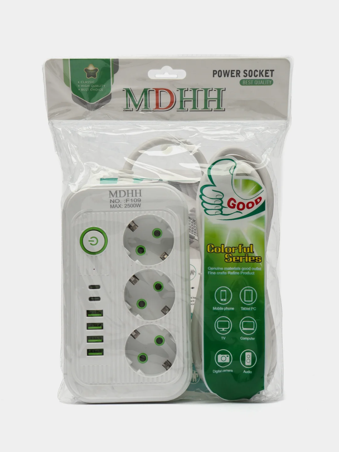 Белый сетевой фильтр, удлинитель, пилот 3 EU, 4 USB, 2 type-C