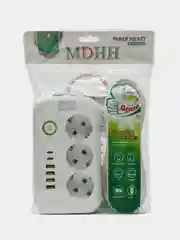 Белый сетевой фильтр, удлинитель, пилот 3 EU, 4 USB, 2 type-C