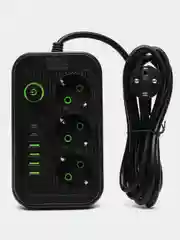 Черный сетевой фильтр, удлинитель, пилот 3 EU, 4 USB, 2 type-C