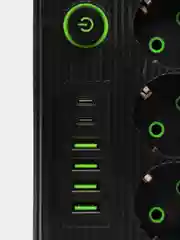 Черный сетевой фильтр, удлинитель, пилот 3 EU, 4 USB, 2 type-C