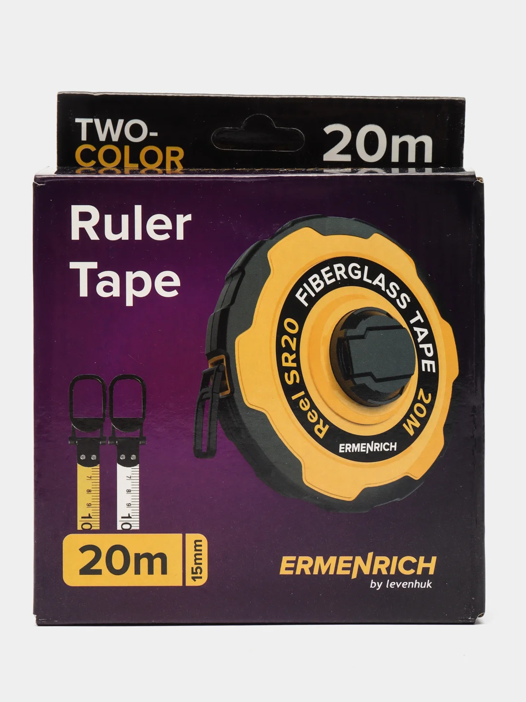 Рулетка 20м. водозащитная, двусторонняя шкала с зацепом Ermenrich Reel SR20