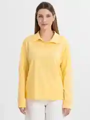 Лимонный лонгслив женский, поло с длинными рукавами