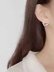Золотой женские серьги с жемчугом, гвоздик, Сердце