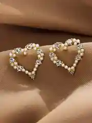 Золотистый хаки женские серьги с жемчугом, гвоздик, Сердце