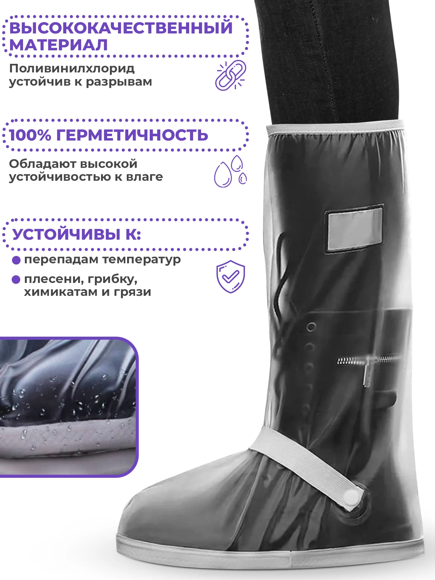 Бахилы, дождевики для обуви, чехлы для обуви, многоразовые, водонепроницаемые