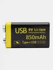 Аккумулятор Li-ion крона, зарядка от Type-C кабеля, 850 mah, 6F22