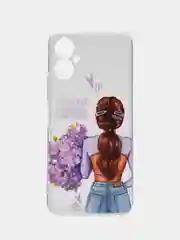 Сиреневый чехол на Tecno Spark 9 Pro / Текно Спарк 9 Про прозрачный, с рисунком, защита камеры