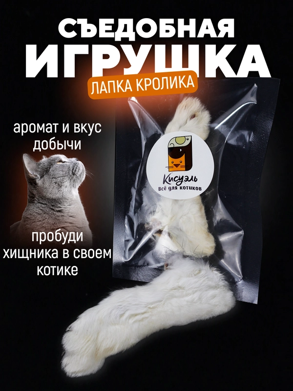 Съедобная игрушка для котят и кошек, Кисуэль, лапка кролика, 1 штука