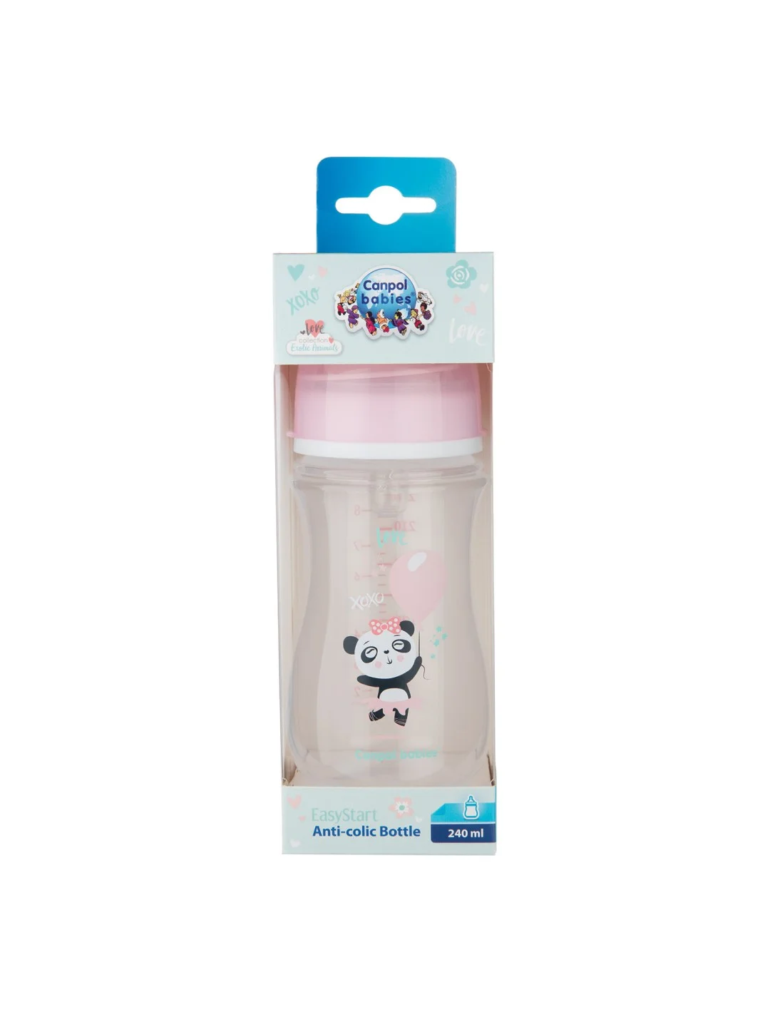 Розовый canpol Babies Exotic Animals Бутылочка для кормления c широким горлом, 240 мл