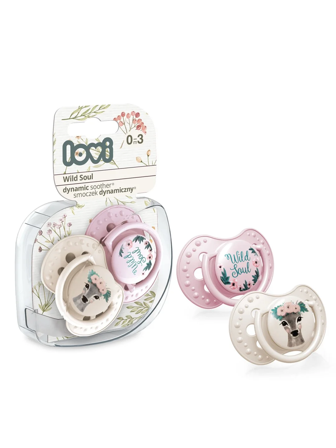 Розовый lovi Wild Soul Пустышка силиконовая динамическая 0-3 месяцев, 2 штуки