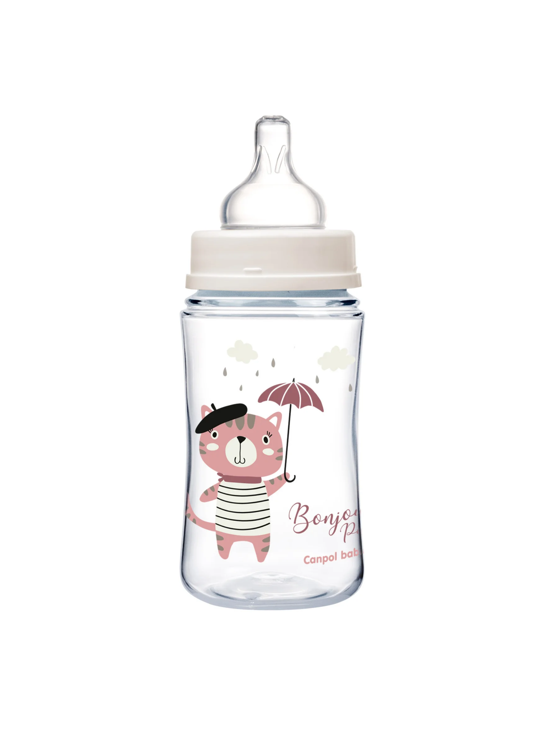 Розовый canpol Babies Bonjour Paris Бутылочка для кормления c широким горлом, 240 мл