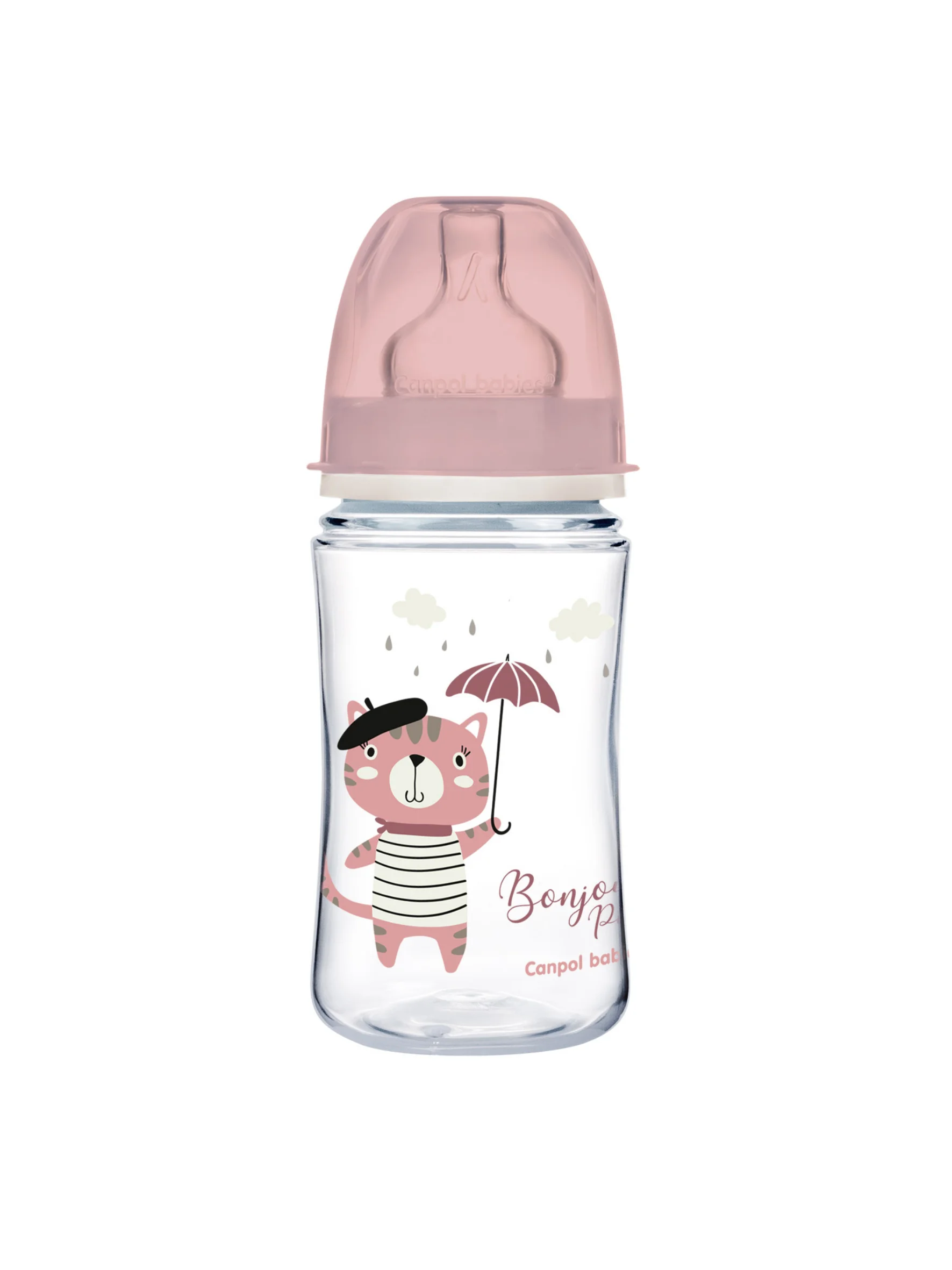 Розовый canpol Babies Bonjour Paris Бутылочка для кормления c широким горлом, 240 мл