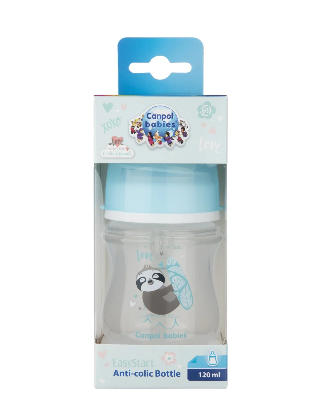 Голубой canpol Babies Exotic Animals Бутылочка для кормления c широким горлом 0+, 120 мл
