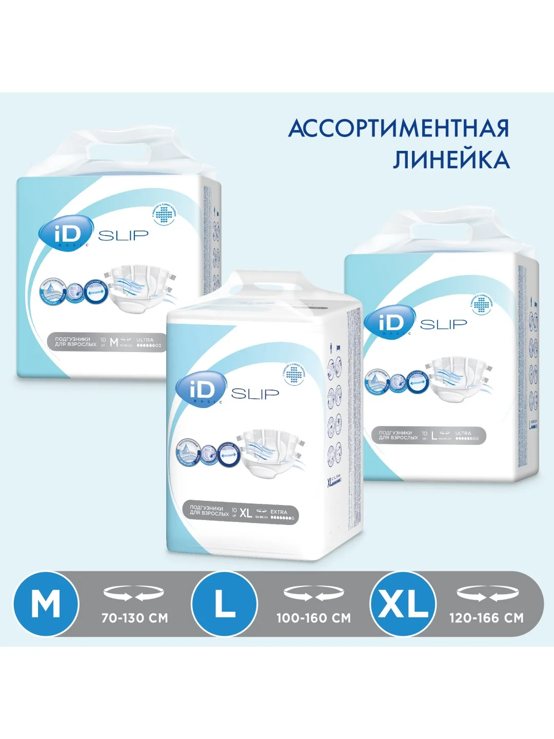 ID Подгузники для взрослых Slip Basic XL 10шт 2800мл
