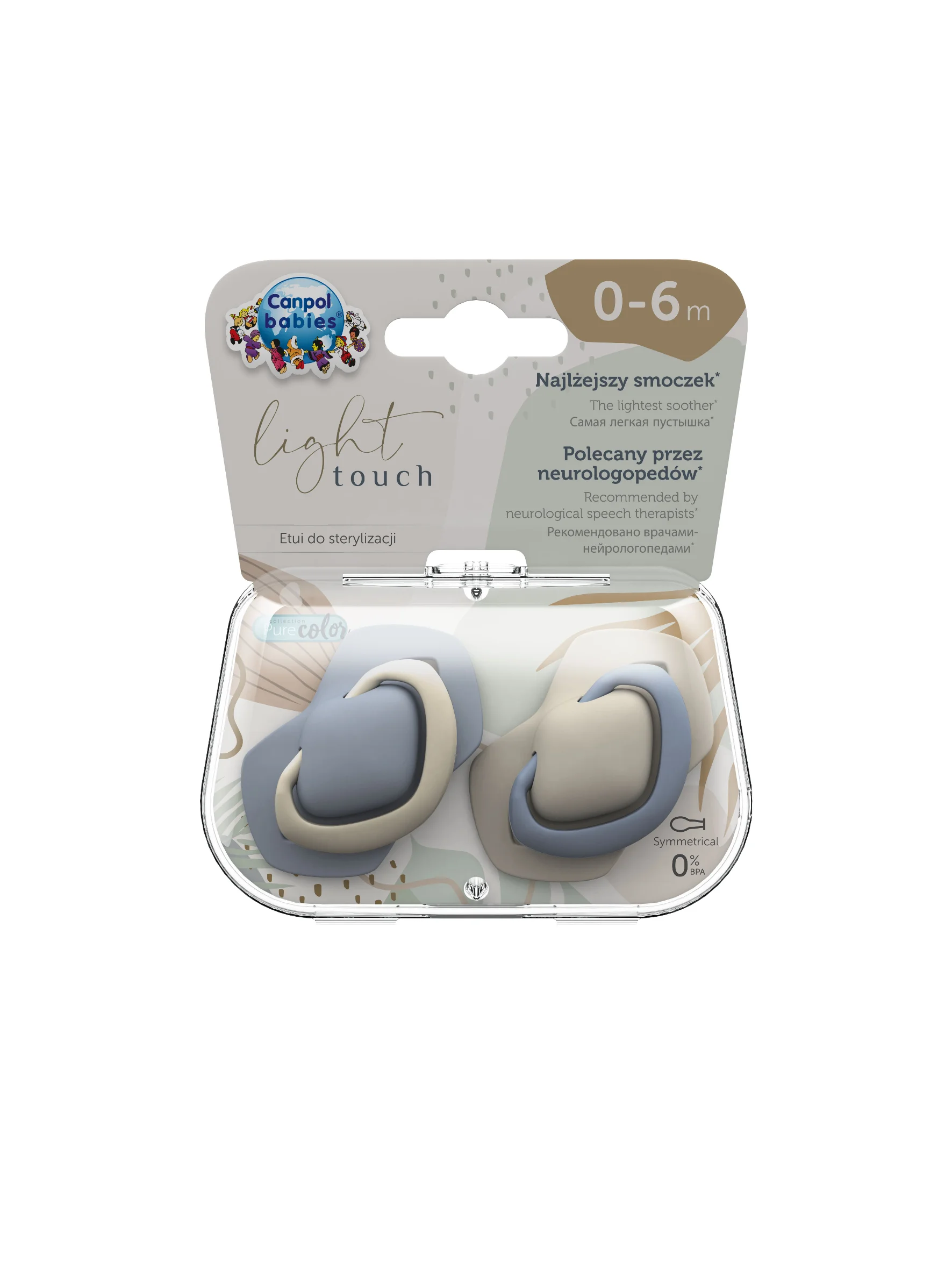 Голубой canpol babies Pure Love Пустышка силиконовая симметричная 0-6 месяцев, 2 штуки
