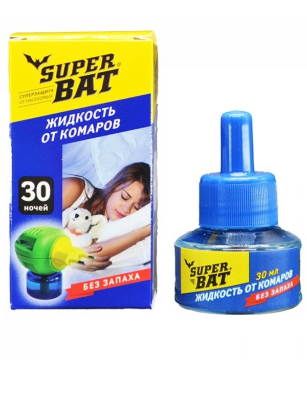 Жидкость от комаров без запаха 30 мл 30 ночей Super Bat