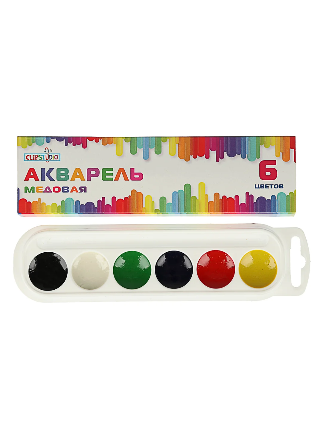 Краски акварельные, 6 цветов, без кисти, в картонной упаковке