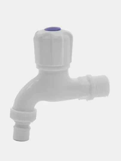 Белый кран водоразборный со штуцером, 1/2" (15 мм), пластик, белый