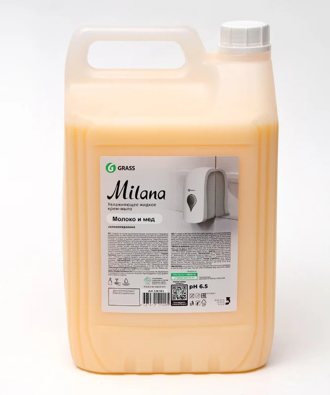 Жидкое крем-мыло Grass "Milana" Молоко и мед, увлажняющее, 5 л