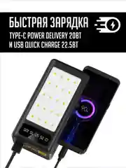 Черный внешний аккумулятор повербанк 60000 mAh для телефона