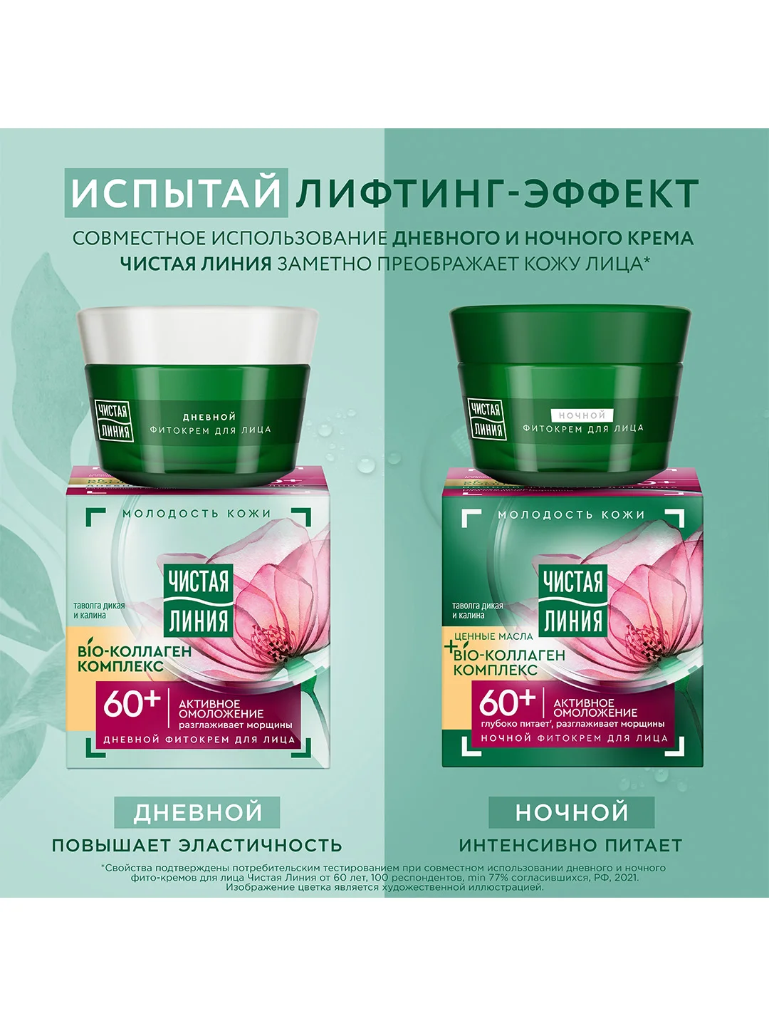 Фитокрем для лица Чистая Линия 60+ Активное омоложение, 45 мл и Ночной фитокрем, 45 мл