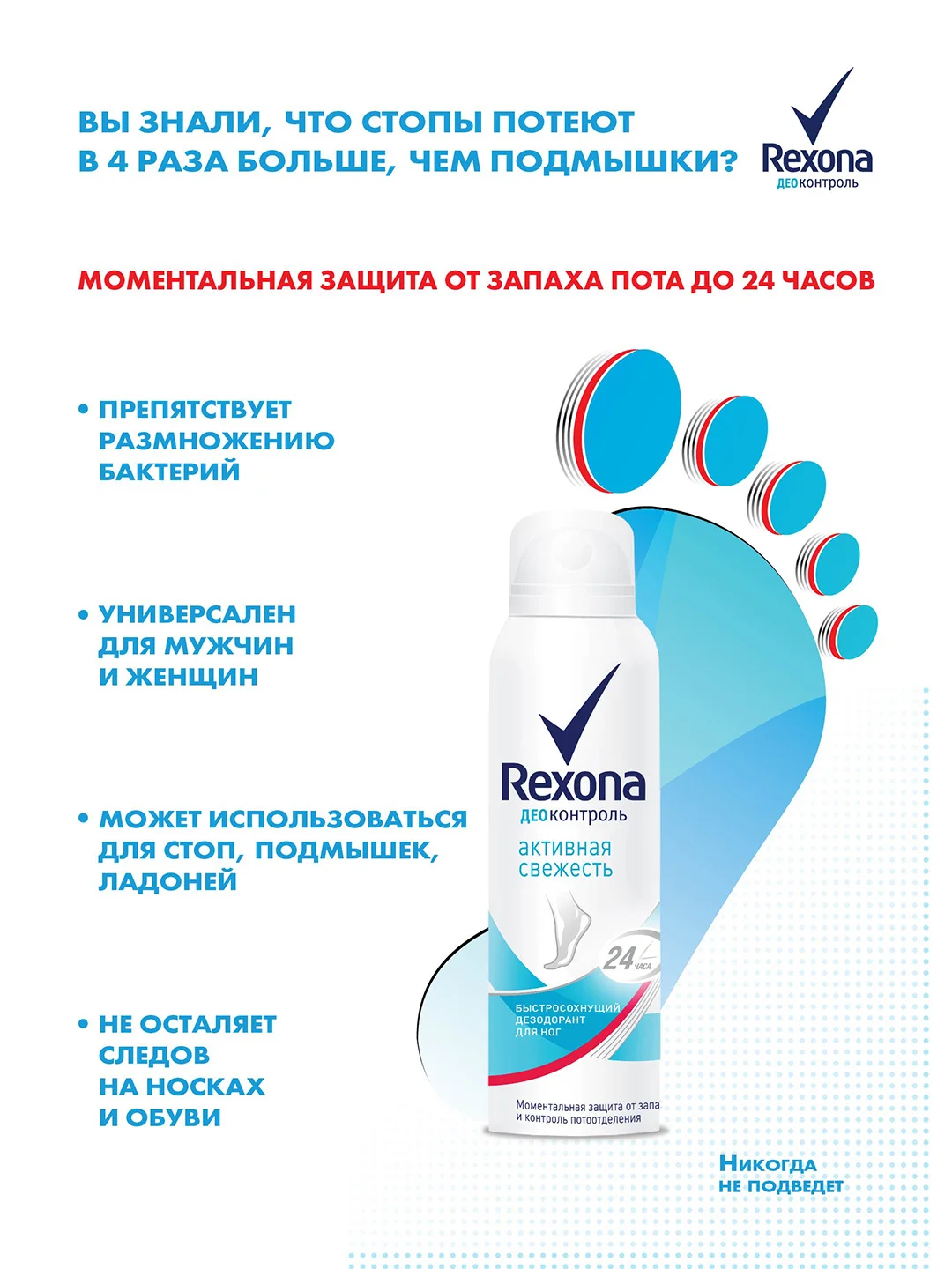 Дезодорант-спрей для ног Rexona активная свежесть быстросохнущий, 150 мл, 2 шт