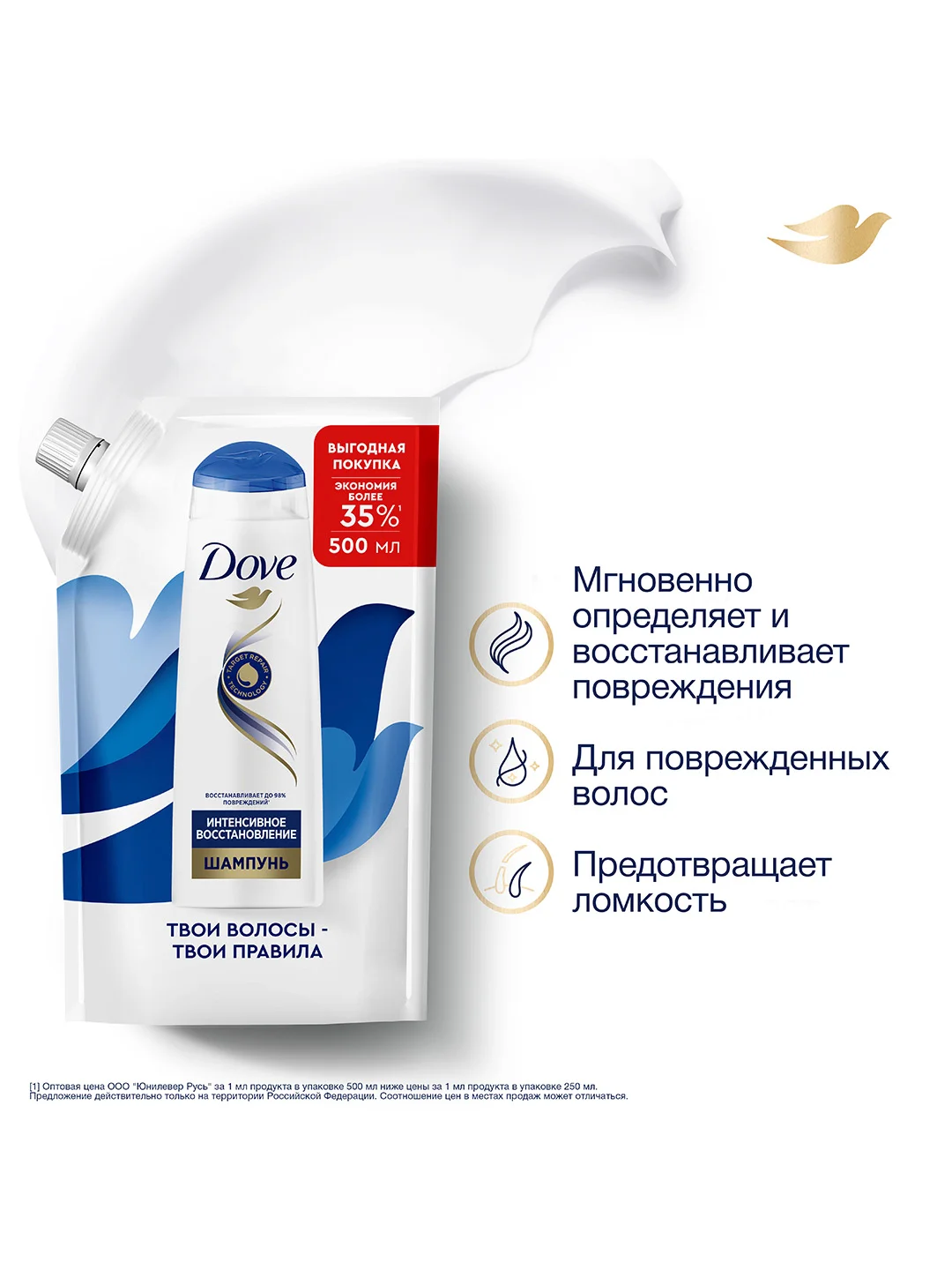 Шампунь Dove интенсивное восстановление для поврежденных волос, 500 мл, 2 шт