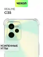 Прозрачный противоударный чехол для Realme C35 силиконовый BROSCORP с усиленными углами, защита камер