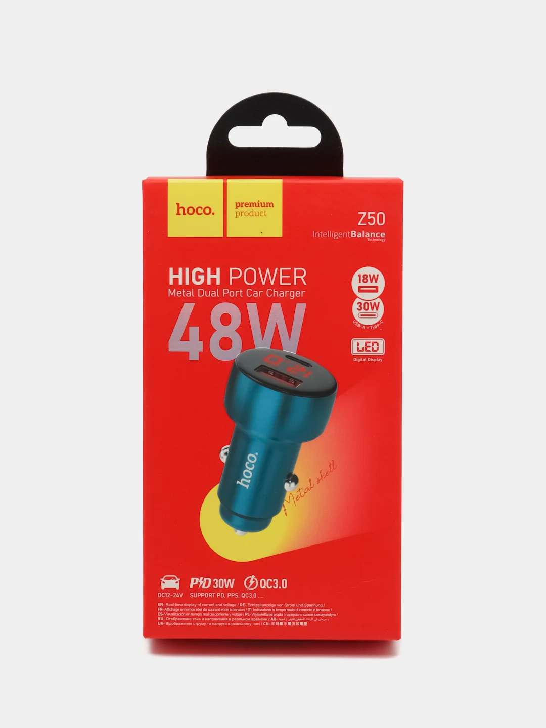 Синий автомобильное зарядное устройство HOCO Z50 Leader 1xUSB, 1xUSB-C, 3А, PD48W, QC3.0, LED