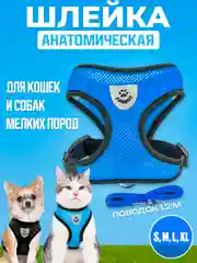 Синий шлейка с поводком светоотражающая для собак и кошек